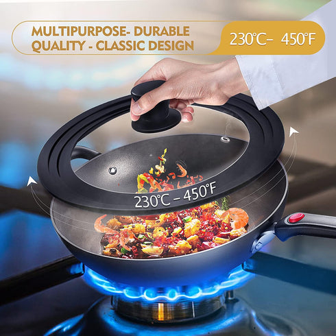 Universal Lid for Pots, Pans and Skillets, Pot Lid With Heat Resistant Silicone Rim and Tempered Glass,Fits 6.5", 7", 8" Diameter Pots and Pans...