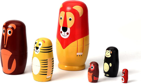 SWANGSA 6 Pcs Russian Nesting Dolls, Cute Cartoon Animals Handmade Wood Stacking Matryoshka Nesting Dolls for Kids Birthday Wishing Gift, Home Dec...