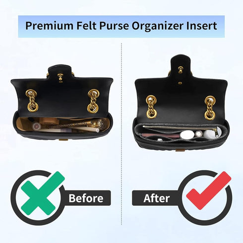 Felt Insert Purse Organizer with Zipper fit GG Marmont Matelasse Shoulder Bag, Organizer Handbag Tote Liner Pouch for Women Inner Bladder Bag Stor...