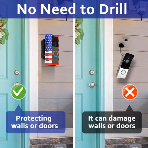 Anti-Theft Doorbell Door Mount,No-Drill Mounting Bracket with Adjustable Angle(45-135 Degrees) for Video Doorbell Cover Holder Not Block Doorbell ...