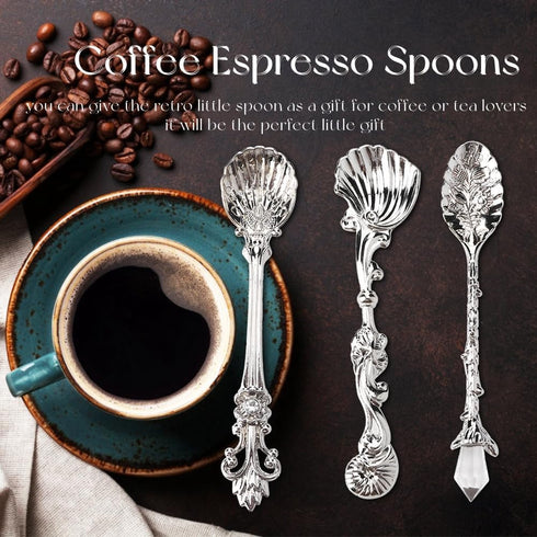 6PCS Coffee Spoons, Tiny Spoons Vintage Carved Coffee Spoon Creative Tableware Espresso Spoons Small Tea Spoons Mixing Spoons Mini Dessert Spoons ...
