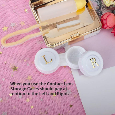 Contact Lens Case, Marble Contact Cases Travel with Remover Tool, Mirror, Tweezers, Contact Solution Bottle, Contact Lens Container Kit for Women ...