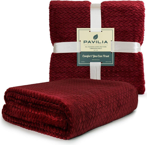 PAVILIA Soft Fleece Burgundy Dark Red Throw Blanket for Couch, Lightweight Plush Warm Blankets for Bed, Fuzzy Cozy Flannel Blanket Throw for Sofa,...