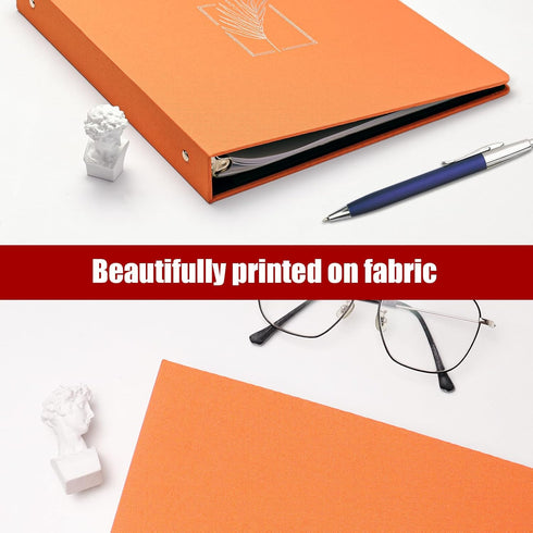 Vienrose 3 Ring Binder, 1 inch Round Rings Durable Linen Binder fit 8.5 x 11in Paper, with Leaf Printed for School, Office and Home, Orange...