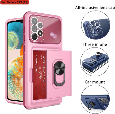 LMDAMZ Wallet Case for Samsung Galaxy A23, Credit Card Slot Sliding Door Hide Portable Design, Heavy Duty Double Layer Hybrid Cushioned Rubber Bum...