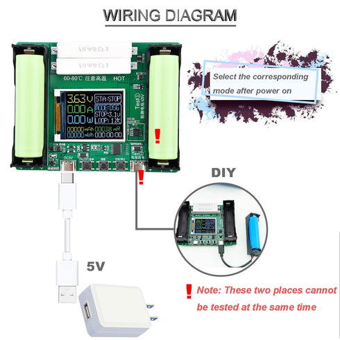 18650 Battery Capacity Tester LCD Display Digital Automatic Charge and Discharge Internal Resistance Tester MAh MWh Lithium Battery Type-C Port Te...