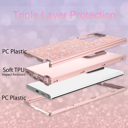 Coolwee Glitter Full Protective Case for Galaxy Note 20 Ultra 5G Heavy Duty Hybrid 3 in 1 Rugged Shockproof Women Girl Rose Gold for Samsung Galax...