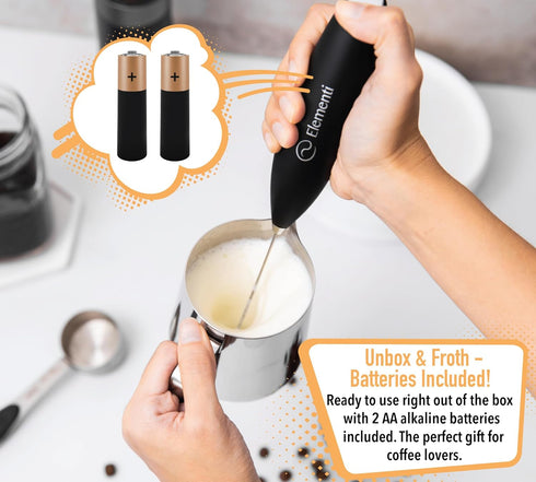 Elementi Milk Frother Wand (Batteries Included) - Coffee Stirrers Electric Mini Mixer for Powder Drinks - Electric Stirrer for Drinks - Electric W...