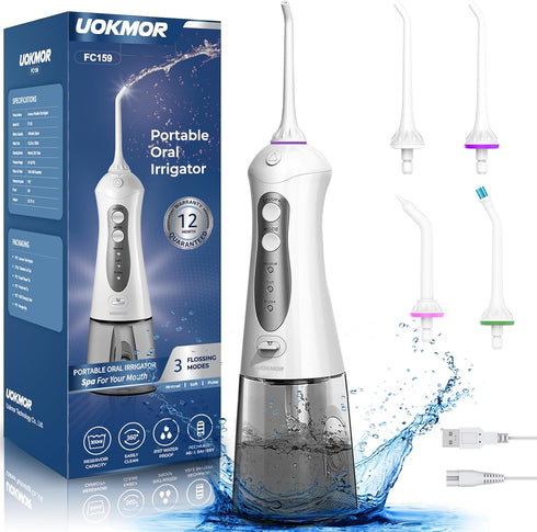 Water Flosser Cordless Teeth Pick: Portable Adults Dental Oral Irrigator for Travel Flossers Cleaning Picks 300ML...