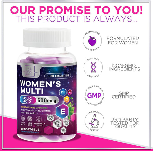 Womens Complete Multivitamin - Once Daily Women's Multi with Vitamin A, B6, B12, C, D, Biotin, Folate, Iron & Zinc, Energy & Immune Health Support...