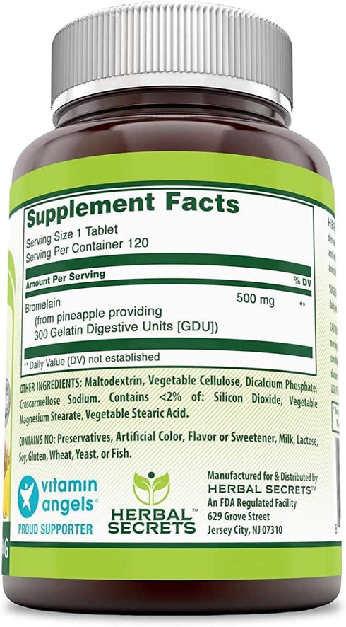 Herbal Secrets Bromelain 500 Mg 120 Tablets Supplement | Pack of 2 | Non-GMO | Gluten Free | Made in USA...