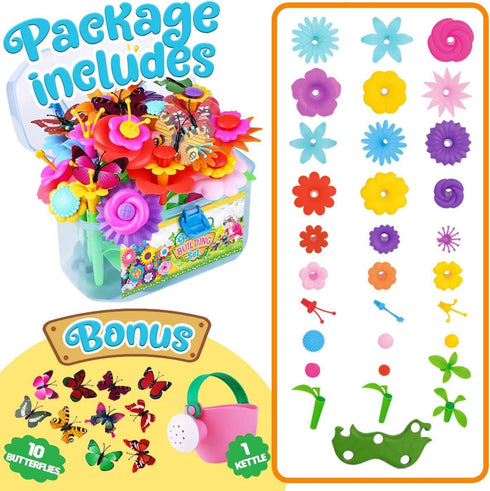 FUNZBO Flower Garden Building Toys - STEM Toy Gardening Gift for Kids, Toddler Girls Toys, Sorting and Stacking Toys, Kids Crafts, Toddler Toy Gif...