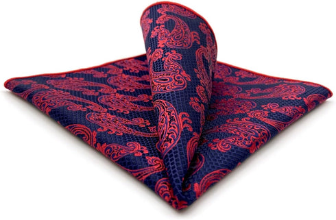 SHLAX&WING Paisley Blue Burgundy Red Pocket Square Mens Ties Silk Hanky...
