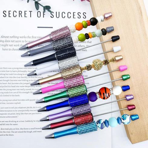 12Pcs Diamond Beadable Pens Bulk Colorful Beaded Pens Plastic Black Ink Bead Pens Ballpoint Pens Pen Making Kit DIY Pens...