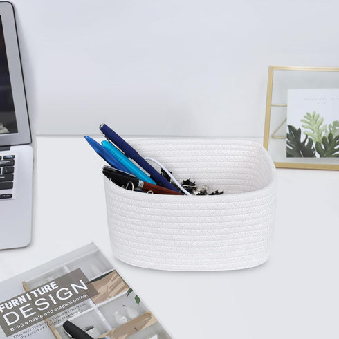 ABenkle Small Storage Basket, Mini Baby Basket, Cute Tiny Cotton Rope Woven Basket,Shelf Basket, Boho Decorative Toy Dog Cat Basket for Nursery, S...