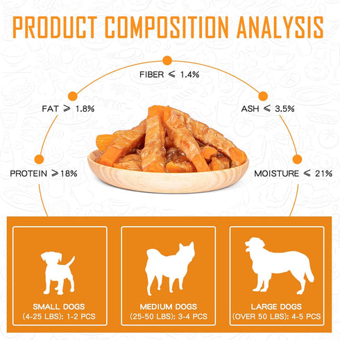Dog Treats Chicken Jerky Wrapped Sweet Potato, Natural Ingredients w/Taurine, Grain Free Dog Treats, 12.5 oz...