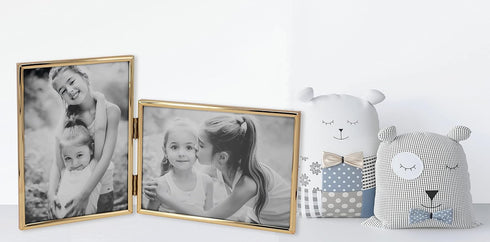 Vertical Horizontal Combo- Double 4 by 6 Inch Metal Folding Picture Frames-(1 Landscape and 1 Portrait Style) (Modern gold)...