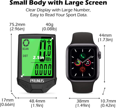 PRUNUS Bike Speedometer and Odometer Wireless Waterproof Bicycle Computer with Touch Sensor Switch, Big Digital LCD Screen, Automatic Wake-up for ...