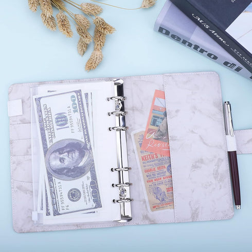 Antner A6 Budget Binder Refillable 6 Ring Notebook Planner Cover for A6 Refill Paper, Money Saving Binder for Cash Envelopes, Marble A6 Mini Perso...