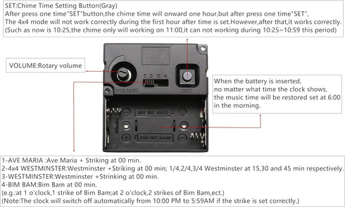 Youngtown 12888 Trigger Quartz Clock Movement with Music Chime Box 1/2 Inch Maximum Dial Thickness, 59/64 Inch Total Shaft Length...