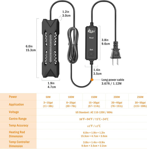 AQQA Small Aquarium Heater,Submersible Fish Tank Heater Adjustable Temperature,Mini Short Dual-use Fish Heater with LED Digital Display Thermostat...