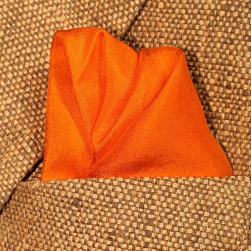 Fine Orange 100% Silk Pocket Square Full-Sized 16"x16"...