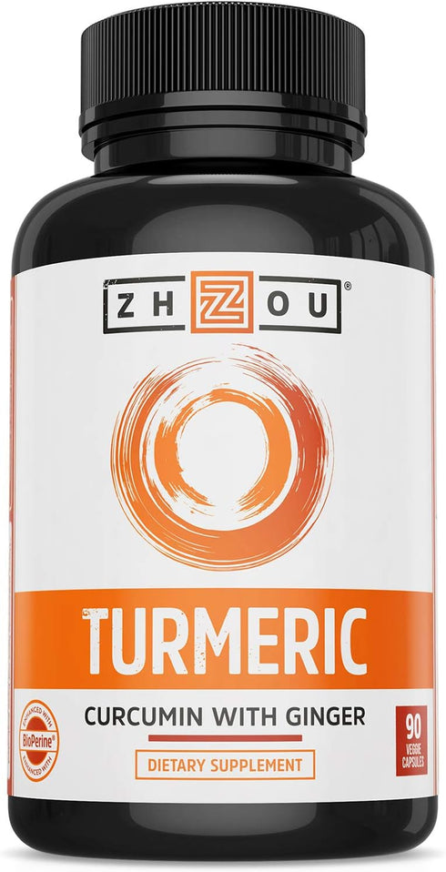 Zhou Turmeric Curcumin and Ginger with Bioperine 1800 mg | Extra Strength Antioxidant for Maximum Joint Comfort and Mobility | Non-GMO | 30 Servin...