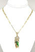 Gold Plated Green Saint Jude Pendant Necklace Figaro 24" San Judas Tadeo Medalla Cadena Oro Laminado...