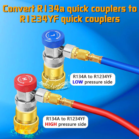 Boltigen R1234yf to R134a Adapter, R1234YF Quick Adapter Adjustable High and Low Side Connection R134a Quick Coupler Connection to R1234yf, R134a ...