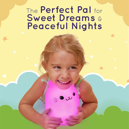 Lumipets Remote Control Silicone Night Light for Kids - Cat Design with 9 Soft Colors & Sleep Timer - Rechargeable, Battery-Operated Lamp for Bedr...