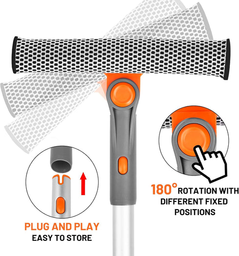 eazer Window Cleaning Squeegee Kit, 2-in-1 Rotatable Squeegee for Window Cleaning, Window Cleaner Tool, Window Washing Equipment Kit with Extensio...