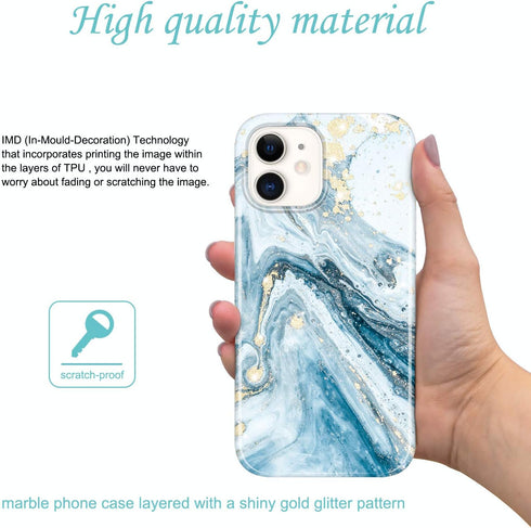JIAXIUFEN Gold Sparkle Glitter Case Compatible with iPhone 12 mini Marble Design Slim Shockproof TPU Soft Rubber Silicone Cover Phone Case 5.4 inc...