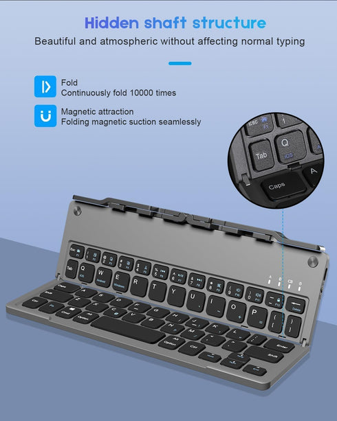 Bluetooth Keyboard, Foldable Keyboard with Stand, Portable Keyboard, Travel Keyboard Compatible with Windows iOS Android iPhone and Tablet...