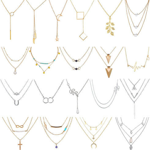 AROIC 20 PCS Pendant Necklace with 14 PCS Gold,6 PCS Sliver,20 styles of necklaces for Women Jewelry Fashion and Valentine Birthday Party Gift...
