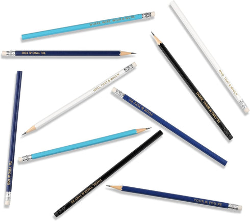 Set of 10 Grammar Pencils?HB Pencil?MOTIVATIONAL pencils areAll black pencil refills/gift for him her/Educational Pencils/pencils for School/Offic...