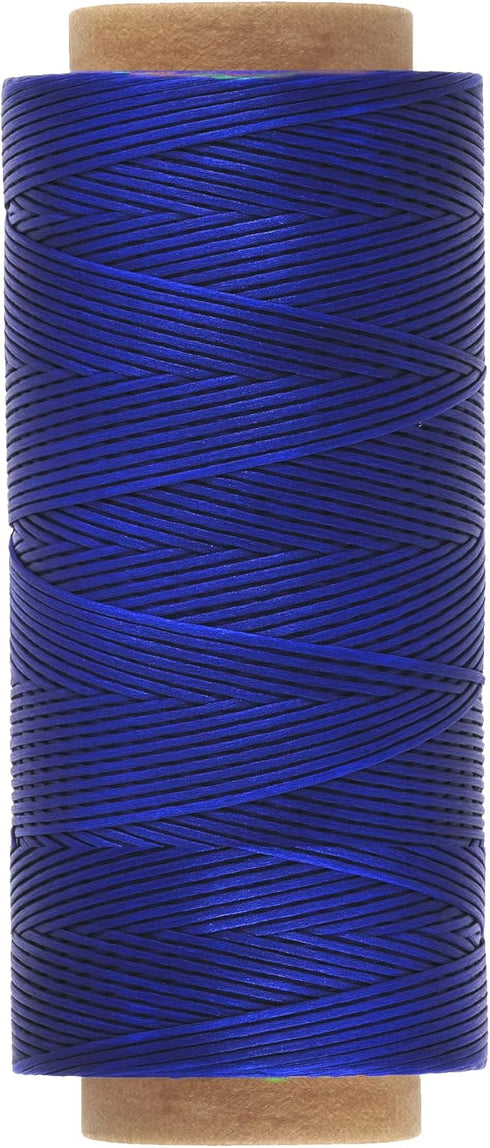 Mandala Crafts Blue Flat Waxed Thread for Leather Sewing - 273 Yds 150D 0.8mm Polyester Leather Thread String Waxed Cord for Leatherwork, Beading,...