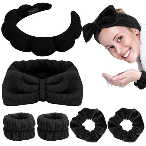 Skincare Spa Headband, Skincare Sponge Headbands for Washing Face, Puffy Make up Headbands with Fluffy Wristbands Set for Women Girls, Soft Terry ...