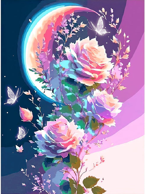 JULBEAR Diamond Art Painting Kits for Adults, DIY 5D Diamond Art Kits Round Full Drill Diamond Dots Paintings with Diamonds Dream Flowers Moon But...