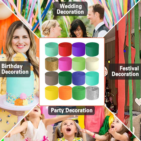 Crepe Paper Streamers 656ft 8 Rolls, Pack of Green, White and Gold Party Streamers for Birthday Wedding Baby Bridal Shower Decorations Christmas C...