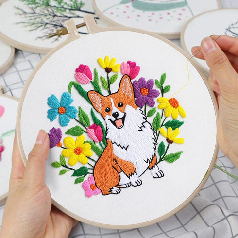 Louise Maelys 3 sets Dog Embroidery Kits for Beginners with Animal and flowers pattern,Adults Starter Cross Stitch Kit DIY Needlepoint Kits...