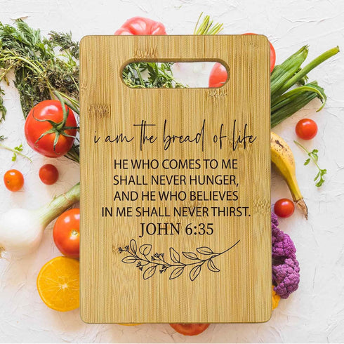 I Am the Bread of Life Cutting Boards for Kitchen, Christian Religious Gifts for Women, Bible Verse Bamboo Cutting Board, Christian Decorative Cut...