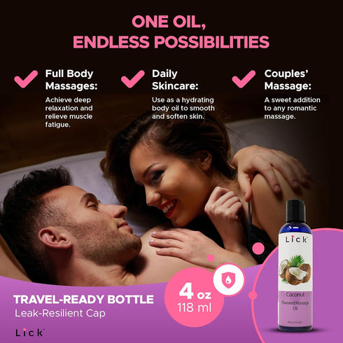 Coconut Flavored Massage Oil for Couples – Edible Massaging Lotion with Vitamin E, Sweet Almond and Coconut Oil is Non Sticky and Gentle on Skin –...