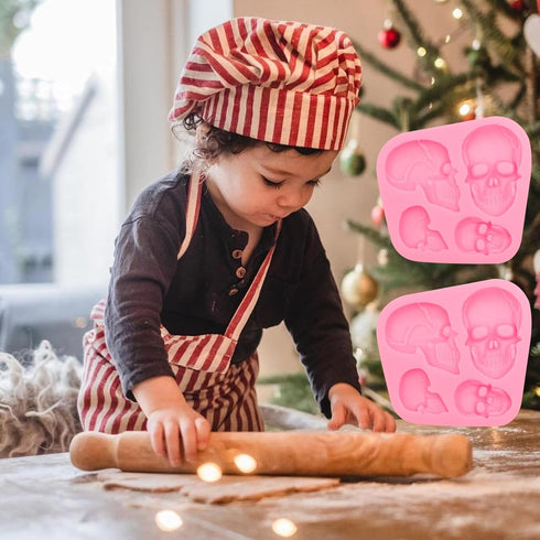 Creative Skeleton Head Skull Silicone Cake Decoration Mold 2 Pcs, Skeleton Head Fondant Mold for Cake Decoration Candy Sugar Cupcake Topper Cake P...