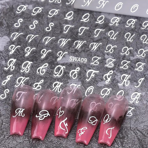 Retro English Letters Nail Stickers for Nail Art 8 Sheets 3D Self-Adhesive Black White Gold Silver Design Nail Decals Pegatinas Uñas Personalized ...