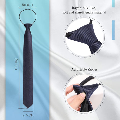 Xinnun 5 Pieces Mens Zipper Ties Pre Tied Adjustable Neckties Solid Color Skinny Necktie Thin Clip on Slim Tie for Office School Wedding Party Uni...