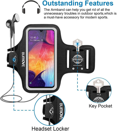 Galaxy A56,A55,A54, A34, A35, A15 Armband, BUMOVE Gym Running Workouts Sports Phone Arm Band for Samsung Galaxy A53 A32 A14 A13 A12 with Card Hold...