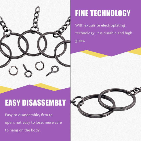 Swpeet 450Pcs 1 Inch 25mm Black Flat Key Chain Rings Kit, Including 150Pcs Split Keychain Rings with Chain and 150Pcs Jump Ring with 150Pcs Screw ...