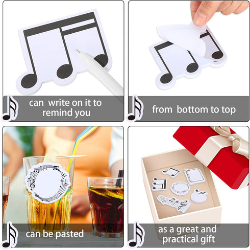 Whaline 960Pcs Music Themed Sticky Notes White Black Musical Self-Stick Notes 8 Designs Musical Notes Message Reminder Pads for Annotating Books O...