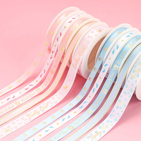 LaRibbons 5 Rolls Baby Girl Light Pink Satin Ribbon for Gift Wrapping, Craft Ribbon for Baby Shower, Birthday, Wreath, Party Decoration, 5Yards/Ro...