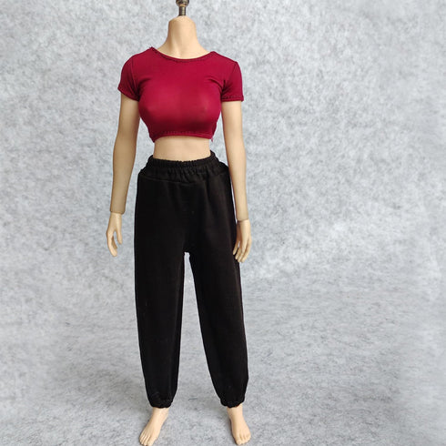 1/6 Scale Figure Doll Clothes T-Shirt + Pant Costume for 12 inch Female Action Figure Phicen/TBLeague Toy Clothes (Red+Black)...